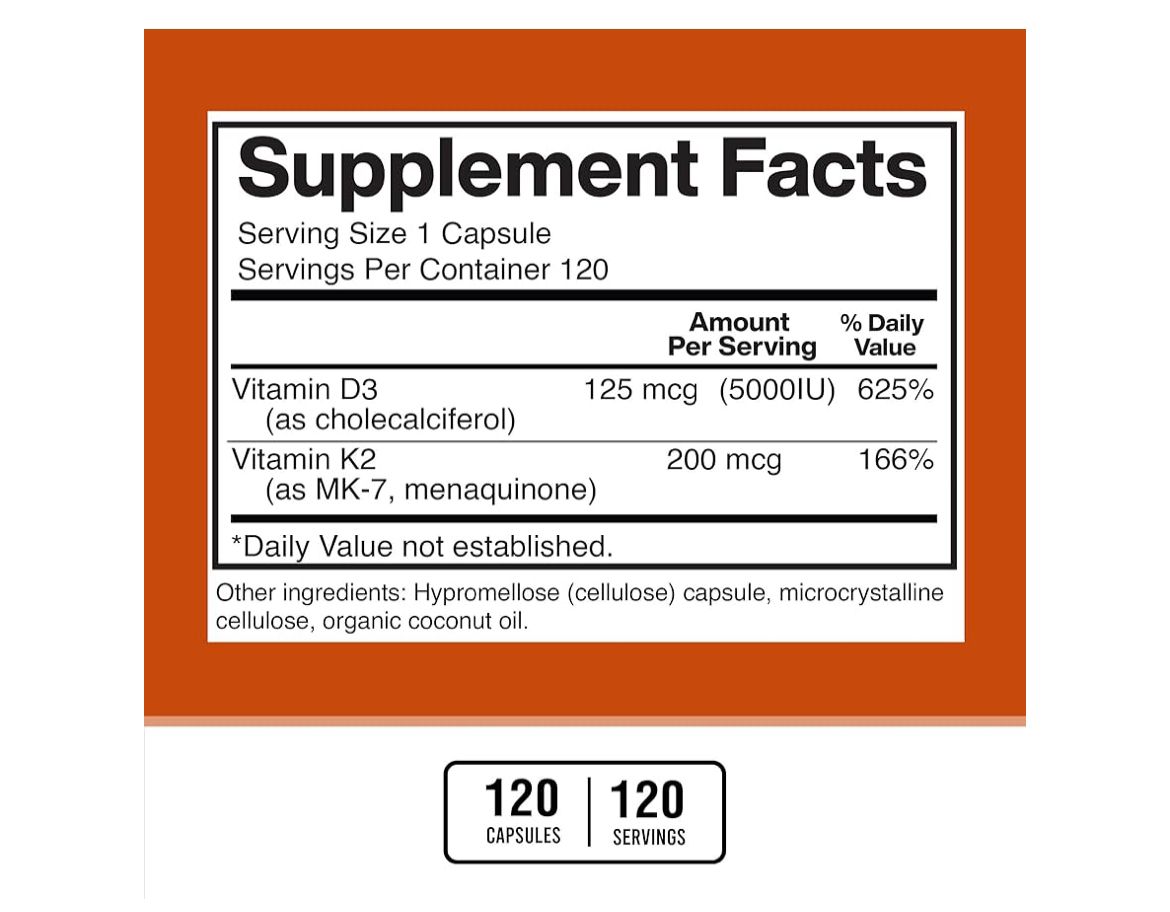 VITAMINA D3 + VITAMINA K2 - 120 CAPSULAS